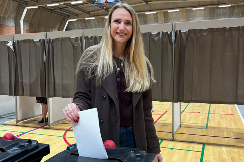 Sofie Falck Villadsen (SF) efter hun har stemt ved Folketingsvalget 2026.